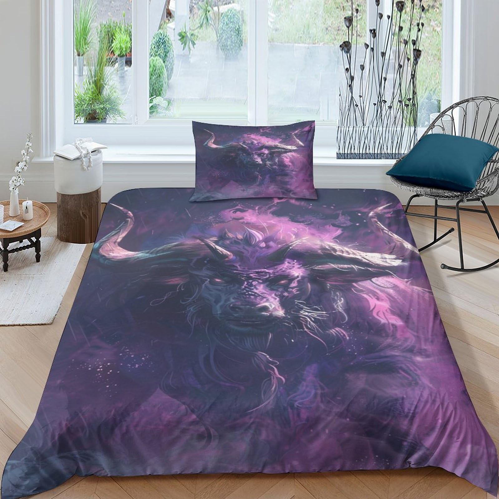 BARDYS Cow Duvet Cover Set for Adults 3D Printed Bedding Set Demon Comforter Cover Soft Microfiber with Zipper Quilt Cover with Pillowcaser Single（135x200cm）