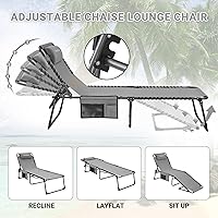 Vista 4 de KingCamp Sillón plegable para patio exterior, ajustable, de 5 posiciones, tumbona plegable reclinable con almohada, para patio, piscina, playa