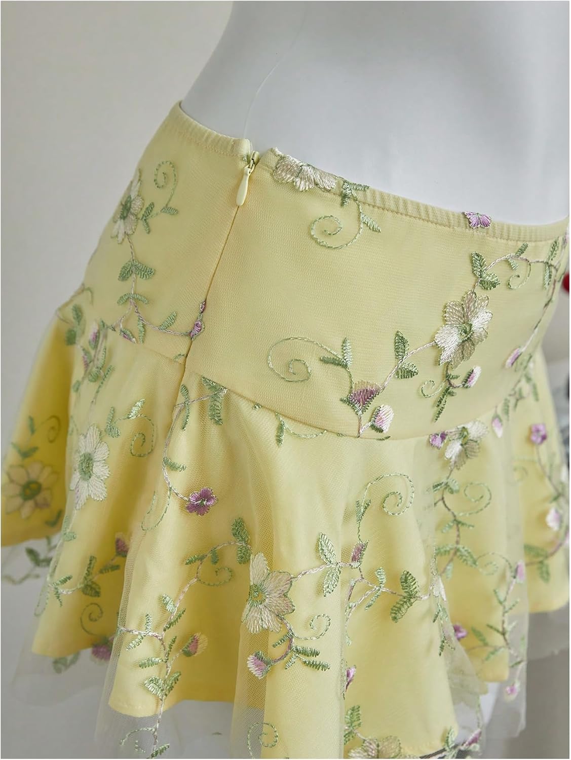 SweatyRocks Women's Floral Embroidery Mesh Ruffle Mini Skirt Low Waist Boho Summer Flared Skirts - Image 2