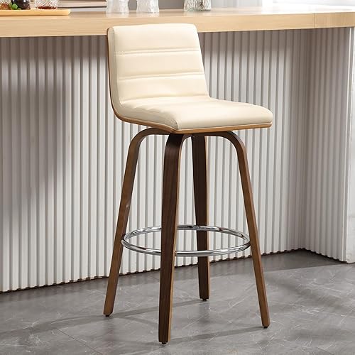 Miniatura 10 de Bekrvio Juego de 2 Taburetes de Bar Giratorios con Respaldos, Taburete de Bar Tapizado de Cuero PU de 29 Pulgadas de Altura, Respaldo en Forma de L,