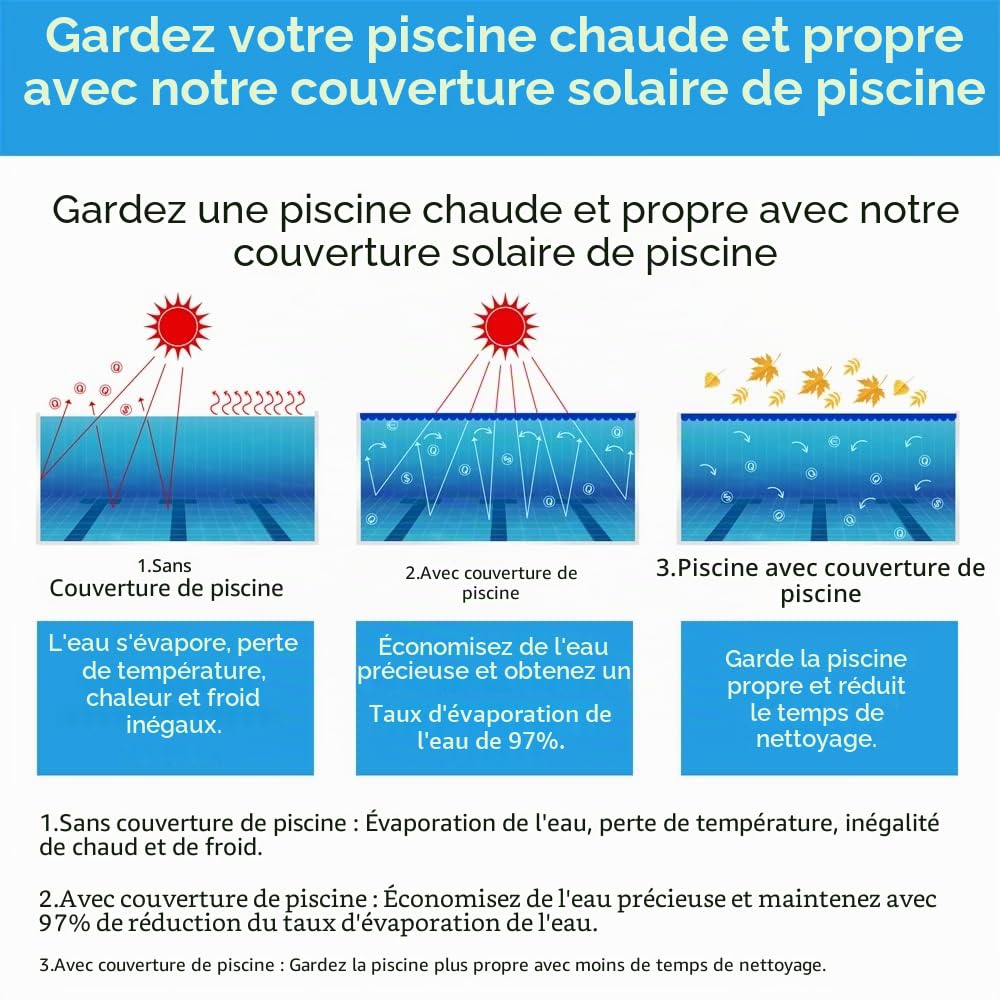 Melko Film solaire pour piscine - 600 x 400 cm - Pour une conservation efficace de la chaleur - Avec œillets - Bleu - En PVC