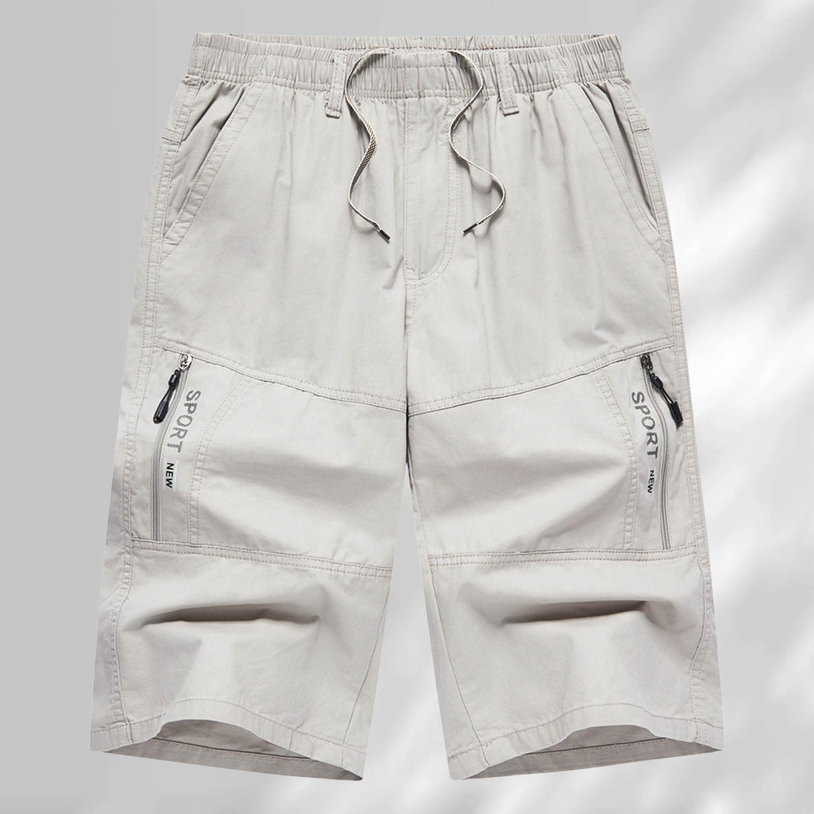 Men's Casual Shorts Classic Fit Elastic Waist Lightweight Summer Outdoor Cargo Short with Pockets (Light Gray, XXXXXL)