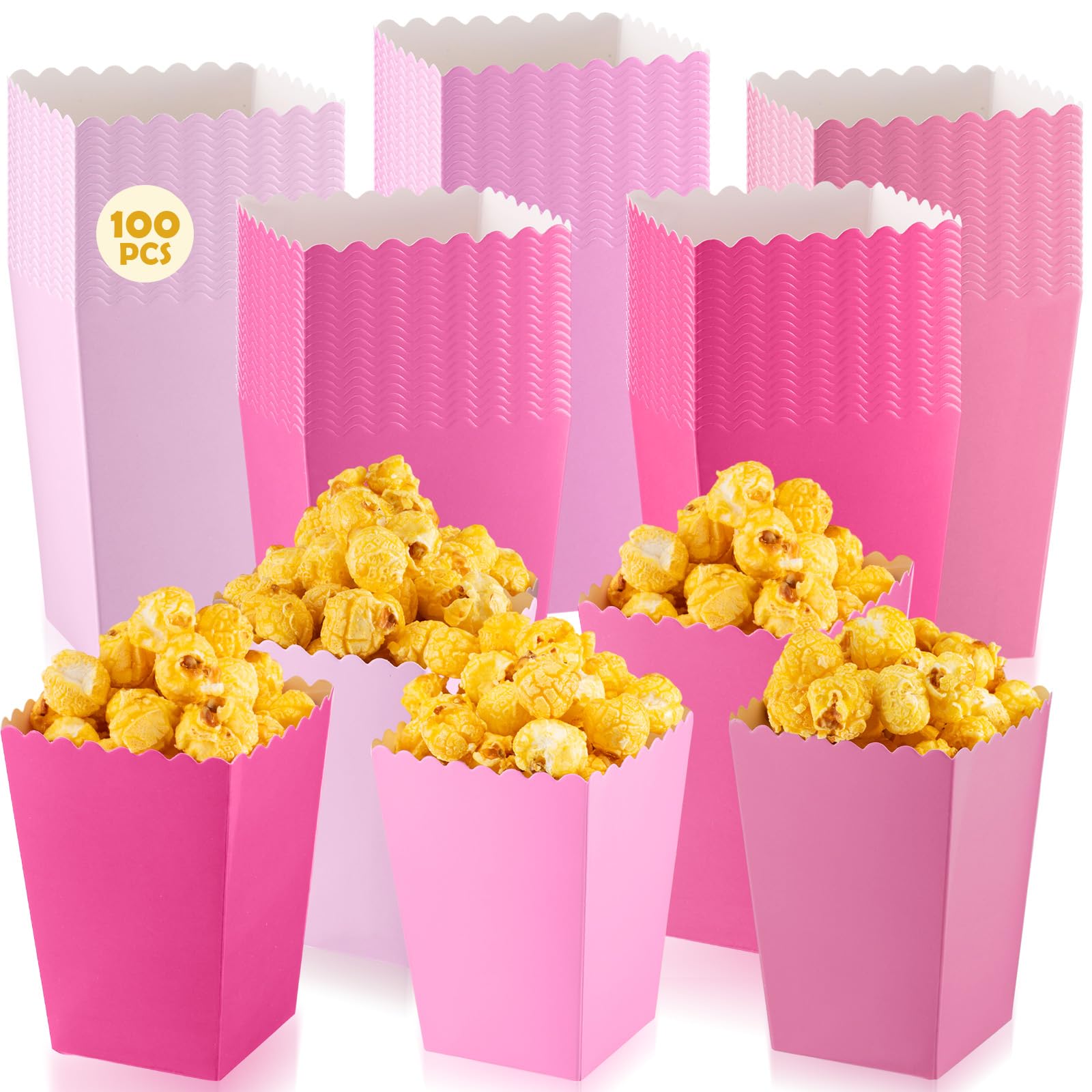 Geiserailie 100 Pcs Mini Popcorn Boxes for Party Colorful Paper Candy Favor Containers Buckets Supplies for Movie Theater Birthday Carnival Bridal Decorations(Pink,Classic Style)