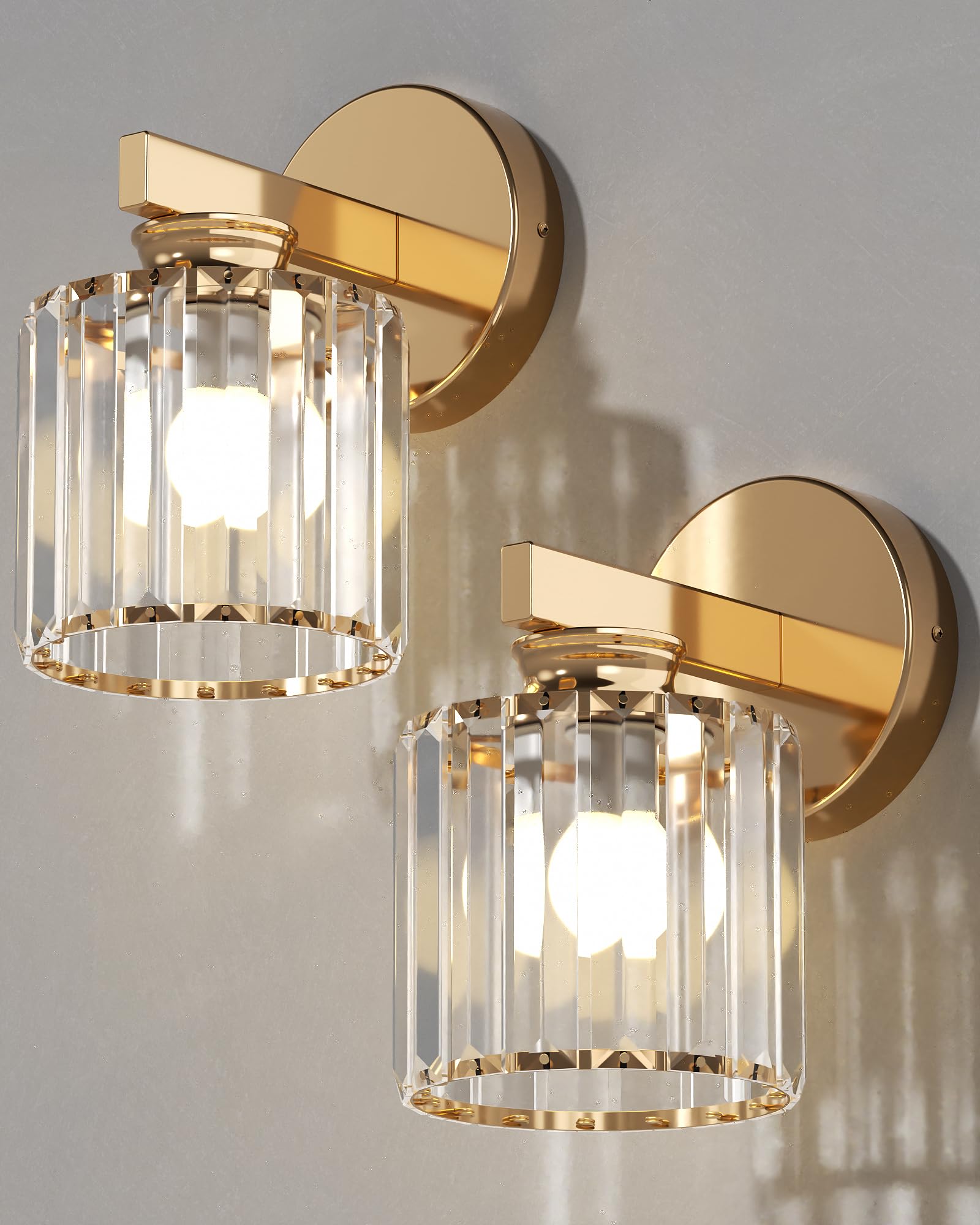 Crystal Wall Light Wall Sconces Set of 2, Hardwired Round Sconces Wall
