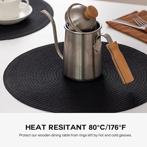 Miniatura 5 de Juego de 6 manteles individuales redondos, lavables, trenzados, para mesa de comedor, resistentes al calor, antideslizantes, manteles individuales