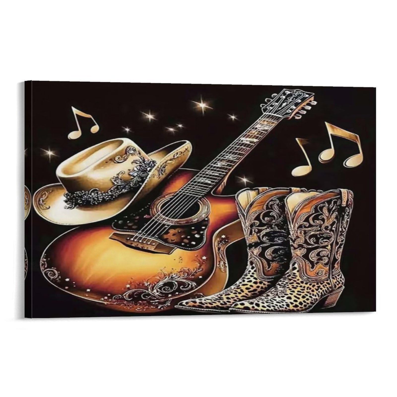 Country musica attrezzatura Pezzo Singolo Stivali da cappello da cowboy e chitarra Quadro Da Parete Arte Per La Decorazione Di Pareti Stile Contemporaneo Per Interni Moderni 20x30inch(50x75cm)