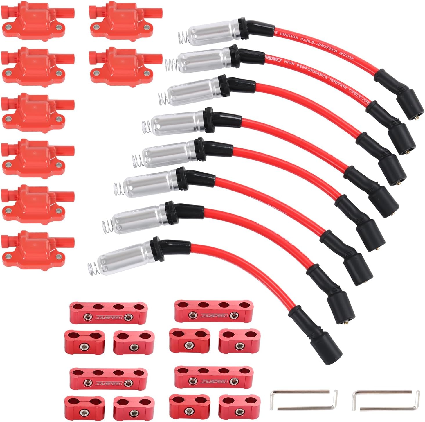 Set of 8 Ignition Coil Pack Square Type + Set of 8 8mm Spark Plug Wire Harness High Voltage Energy Compatible with Chevrolet GMC Cadillac Replace# UF413, D513A, C1511