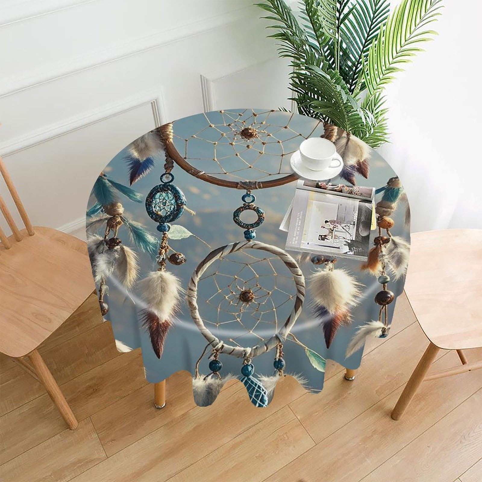 FekiLoot Native American Dream Catcher Tablecloth Decorative Round Table Cloth Wrinkle Resistant Washable Circle Table Cover Round Tablecloth for Picnic Party Camping Dining 60 Inch