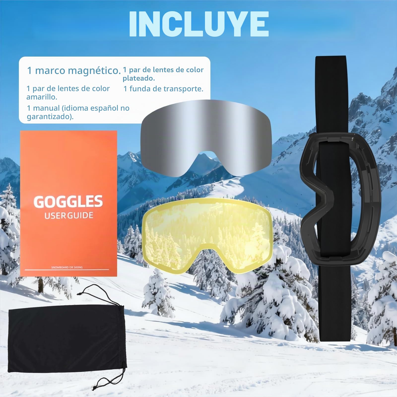 VCOROS Gafas de Esquí con Magnético Lentes Intercambiables YH212 para Ski | Gafas Esqui OTG para Unisex Ajustable Tamaño Anti-Niebla Protección UV Snowboard Nieve Espejo para Ciclismo