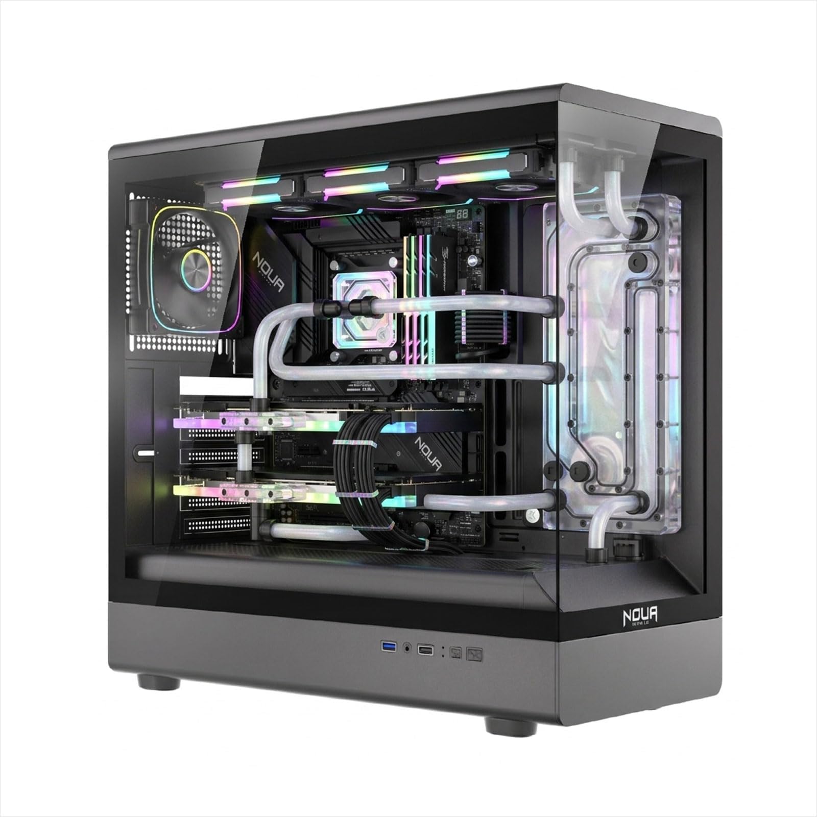 Noua Diamond CK100 | Case PC Gaming ATX Mid Tower | Ventola PWM Led ARGB | USB 3.0 | Supporto Raffreddamento Liquido 360 mm | Doppio Vetro Temperato Continuo - Nero