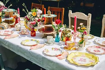 Talking Tables 24 x 7 oz Vintage Floral Paper Tea Cups & Saucer Set, Disposable Tea Cups for Easter, Afternoon Tea Parties, Bridal Shower, Mothers Day, Wedding, Birthday, Birthday Party Decorations