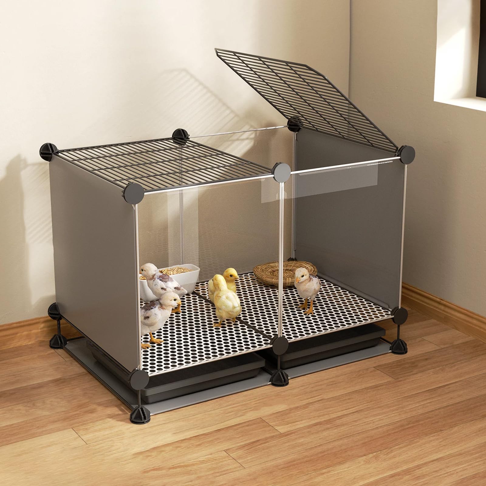 Jaula para Pollos De Interior con Cajón Extraíble Y Claraboya Gallinero Bricolaje Paneles Transparentes para Criadores Aficionados En Viviendas, Patios Cubiertos Jardines Domésticos(Gray,74x48x48cm)