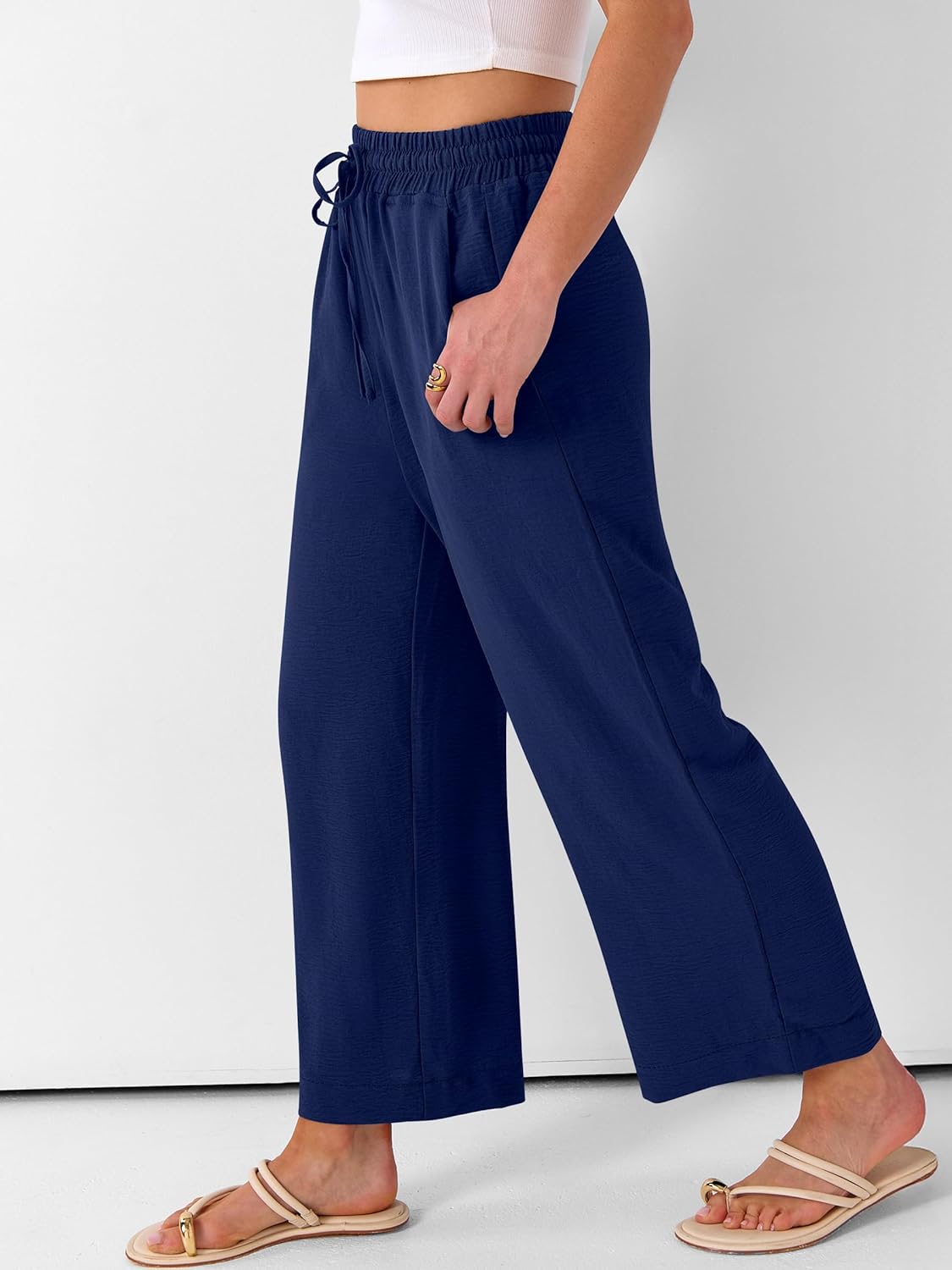 ANRABESS Women Wide Leg Capri Pants Summer Palazzo High Waisted Casual Loose Lounge Flowy Cropped Beach Trousers Work Outfits - Image 3