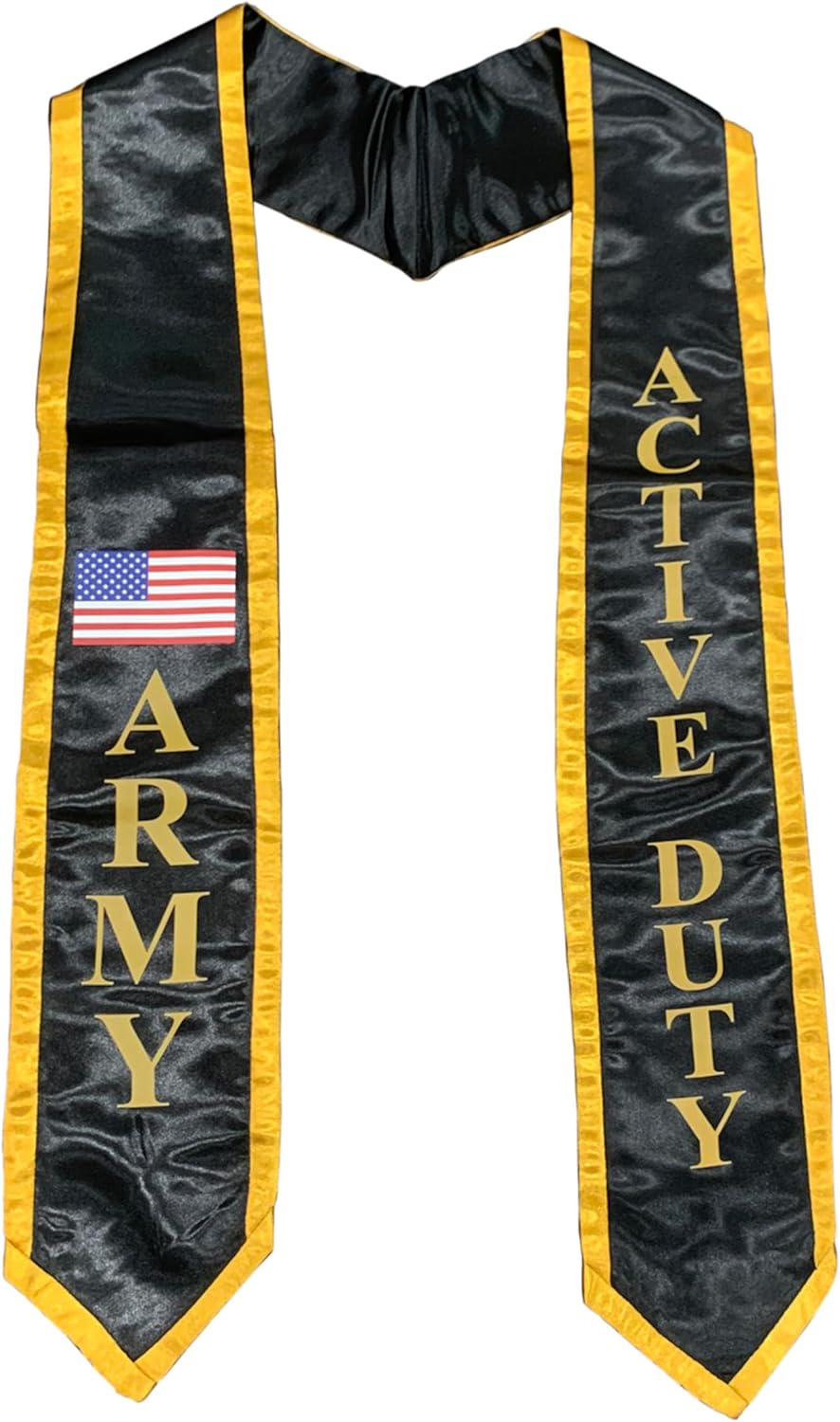 Greekgear Army Graduation 2 Tone Sash Stole - Active Duty - Black w/Old Gold Trim