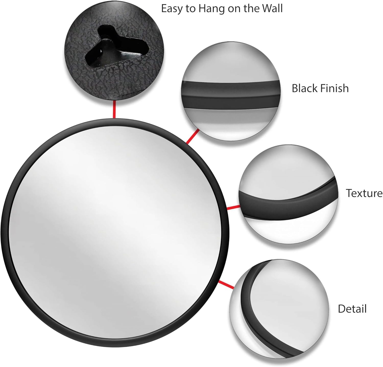 Infinity Instruments Nera Argento 22 inch Circle Round Matte Modern Wall Mirror Wall Art Decor Hanging Circular Decorative Mirror (Black)