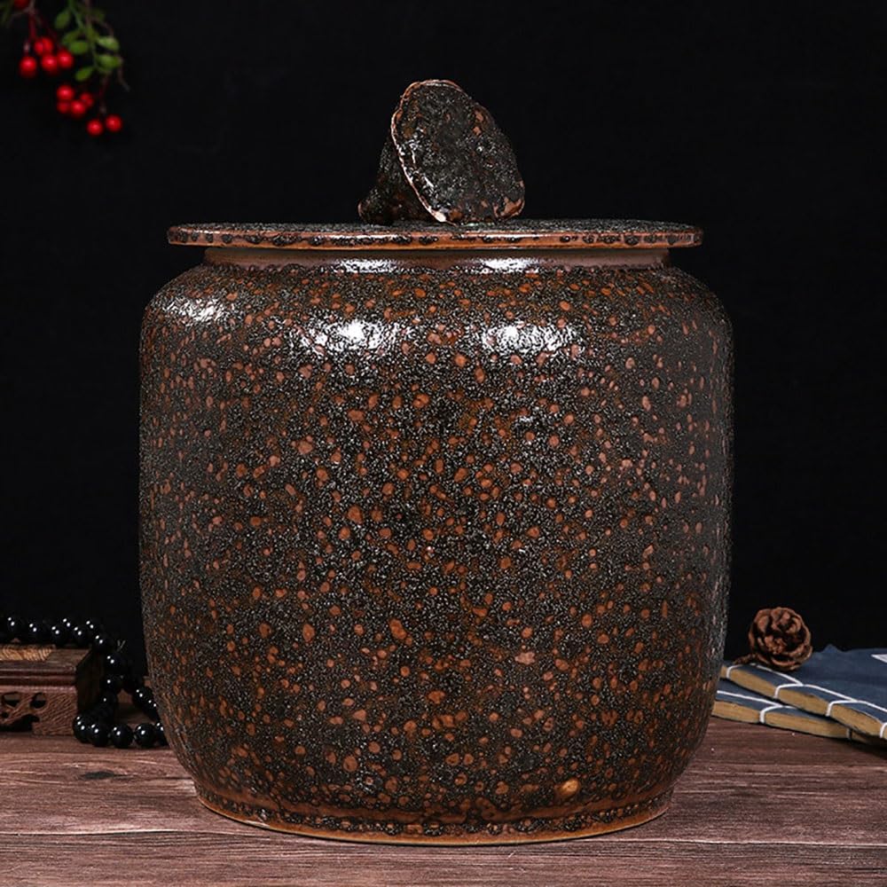 SXYHCK Ceramic Rice Dispenser, Home Large Capacity Grain Storage Jar, Retro Sealed Storage Tank For Rice, Airtight Bulk Food Containe With Lid(Black,25kg/55lb)