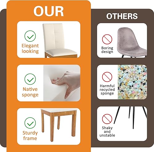 Miniatura 6 de DAGONHIL Juego de 2 sillas de comedor, modernas sillas de comedor tapizadas de tela, sillas de cocina sin brazos con patas de madera y asiento