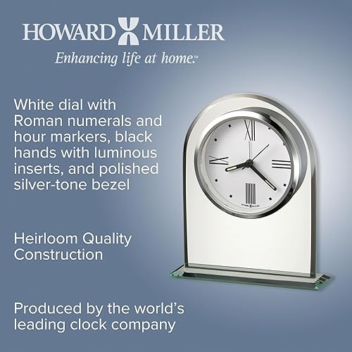 Miniatura 2 de Howard Miller Regent - Reloj de mesa 645-579  Reloj de arco de vidrio biselado montaje en base de cristal detalles negros esfera blanca decoración