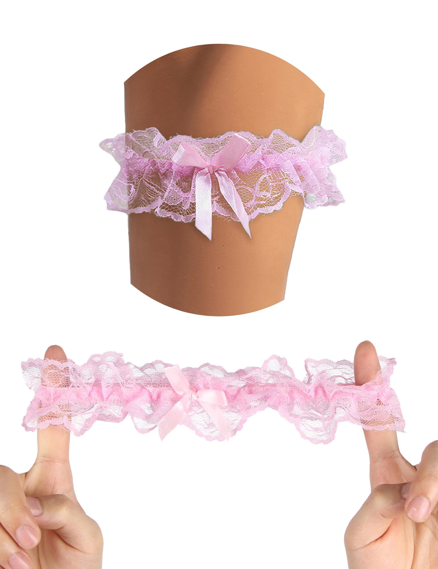 ohmydearFloral Lace Wedding Garters for Bride 2 Piece Bridal Garter Set Stretch Thigh Leg Ring Belt with Bow for Women Girls Wedding Party Prom Cosplay