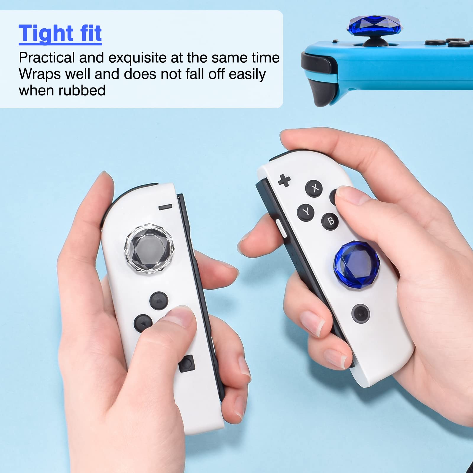 DLseego Daumenkappe, kompatibel mit Nintendo Switch/Switch OLED, Analog, 3D, hart für Switch Lite Konsole, transparent + blau (4 Stück)