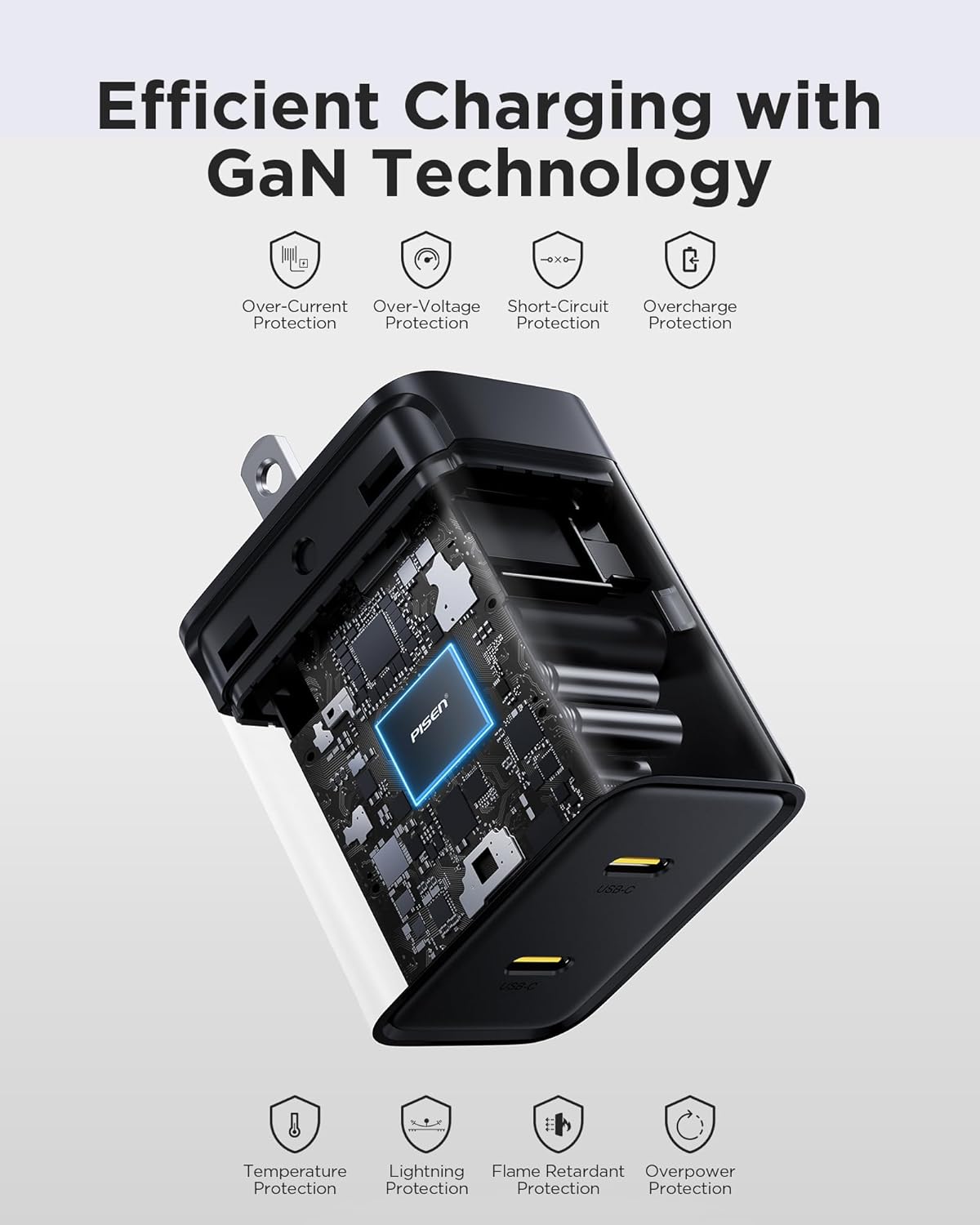 PISEN 45W USB C Charger - GaN Dual USB-C Wall Charger Block Fast Charging, Mini Foldable PD PPS for iPhone17/16/15 Pro, Pro Max, Mini, iPad Pro Series, Samsung Galaxy S23 Ultra, MacBook Etc - Image 6