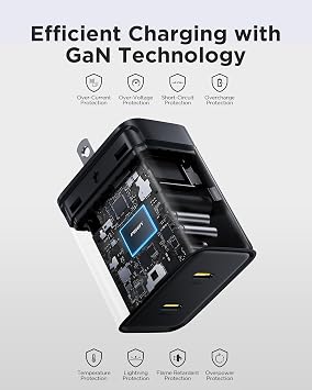 PISEN 45W USB C Charger - GaN Dual USB-C Wall Charger Block Fast Charging, Mini Foldable PD PPS for iPhone17/16/15 Pro, Pro Max, Mini, iPad Pro Series, Samsung Galaxy S23 Ultra, MacBook Etc