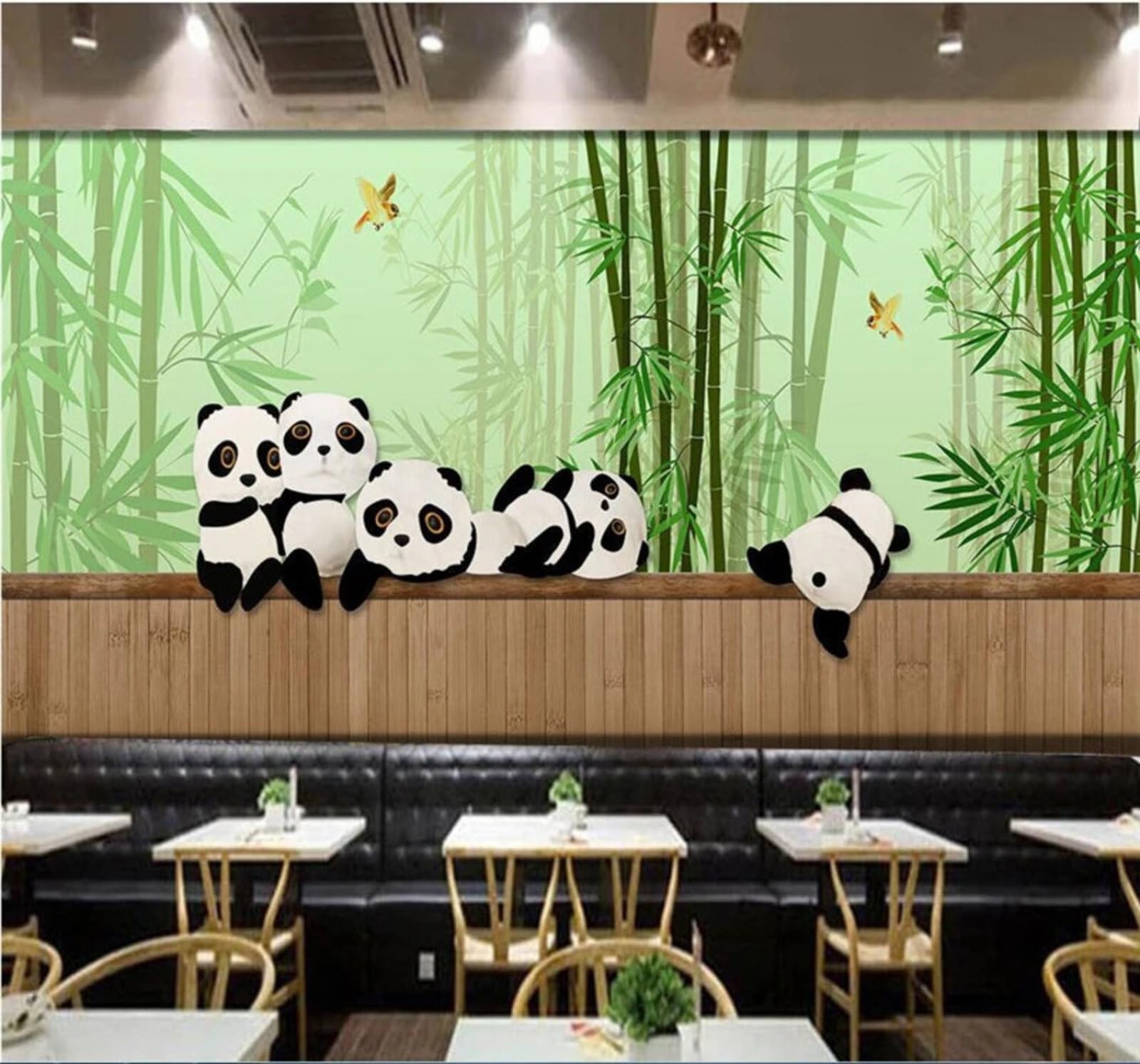 Xlming 400Cm×280Cm(B×H) Minimalist Hand Drawn Panda Fresh Bamboo Grove 3D Wallpaper Luxury Silk Study Dining Feature Sofa Grey Bedroom Living Room Tv Decorative Wall-400Cm×280Cm