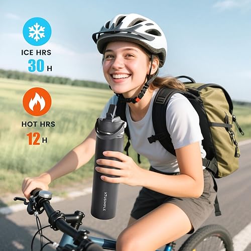 Miniatura 4 de Botella de agua de viaje aislada de 24 onzas, acero inoxidable, a prueba de fugas, mantiene el calor durante 12 horas y el frío durante 30 horas,
