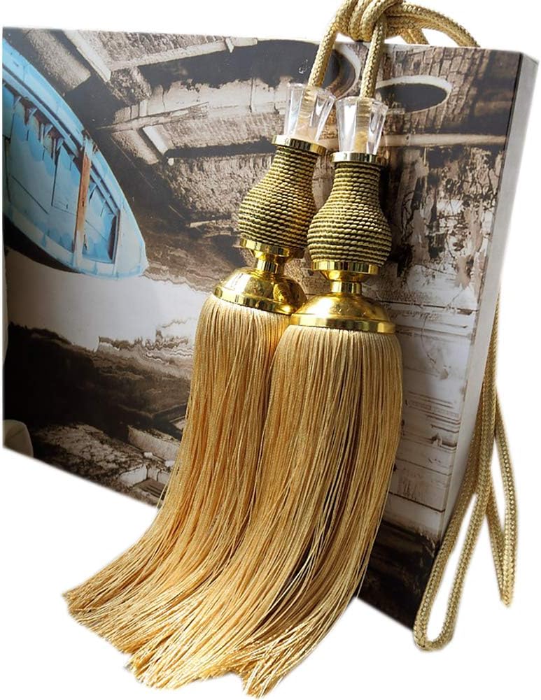 1 Pair Gourd Double Balls Curtain Rope Tiebacks with Tassels Curtain Holdbacks Curtain Tassel Rope Tiebacks (Golden)