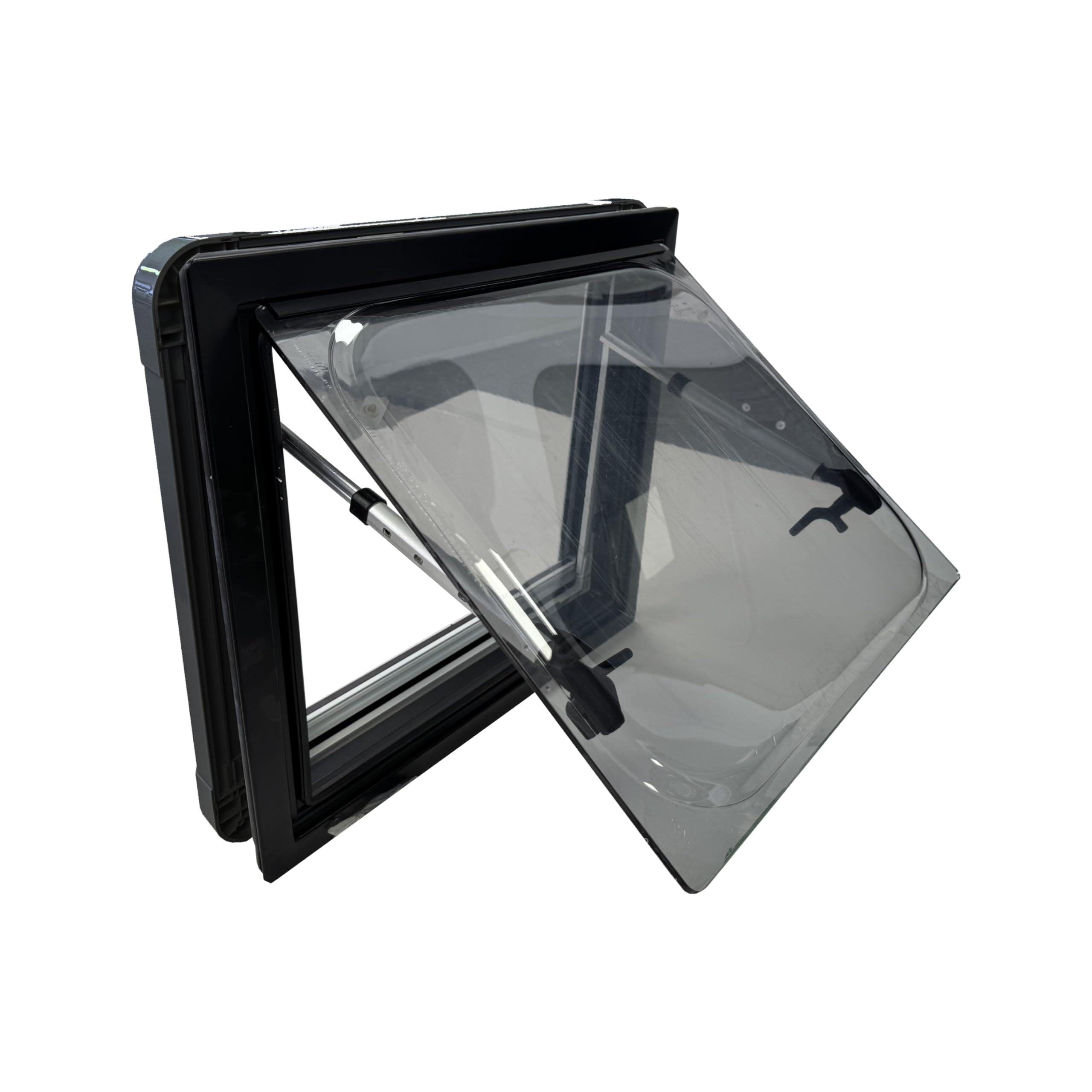SWISS OUTDOOR - Finestra in vetro acrilico, 500 x 400 cm, omologata ECE R43, doppi vetri, tenda avvolgibile e protezione dalle zanzare, rivestimento nero, isolato, camper furgoni e finestre camper