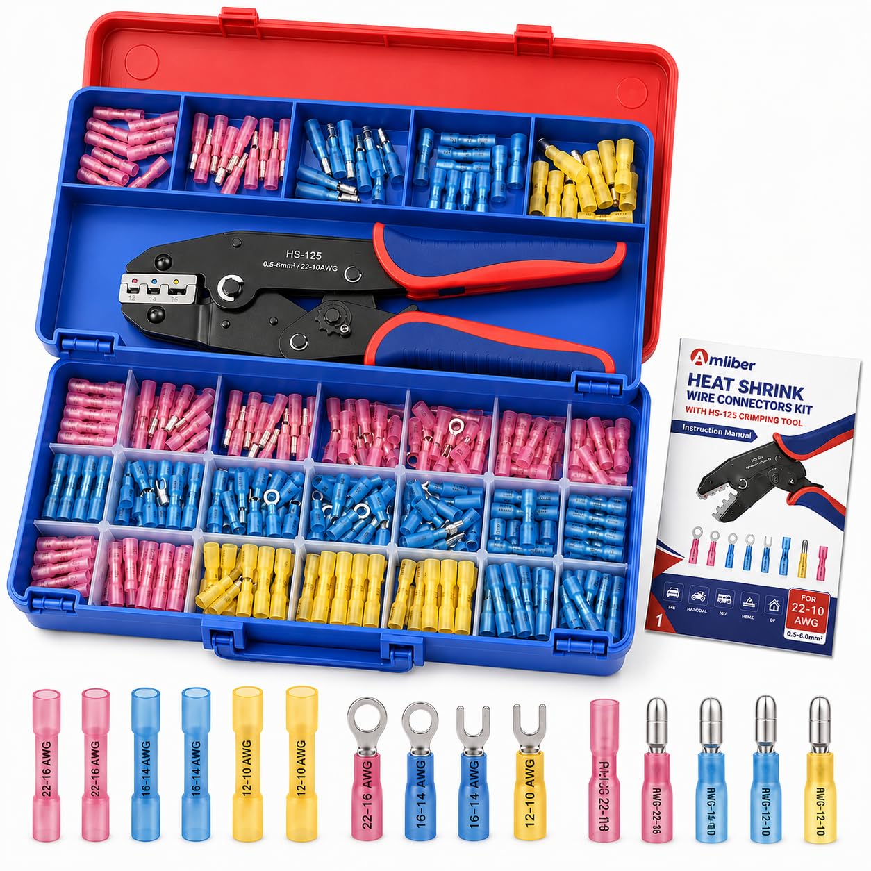 Lot de 400 connecteurs thermorétractables avec outil de sertissage
