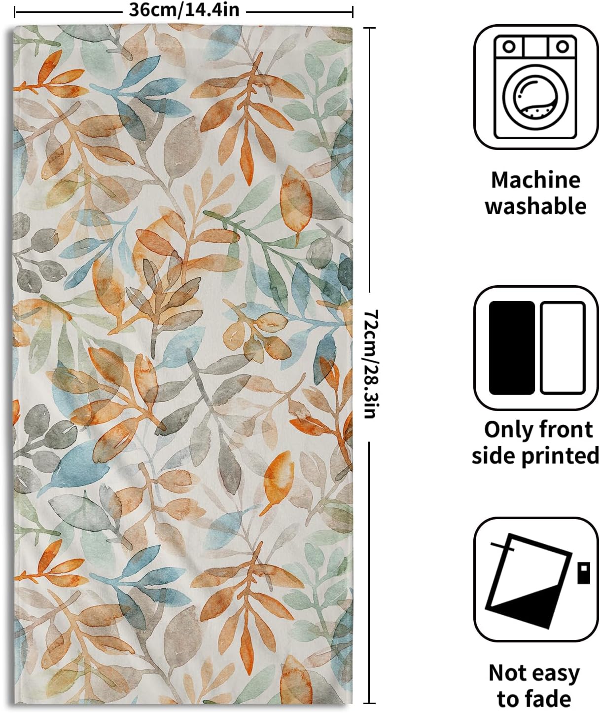 Fall Hand Towels for Bathroom Set of 2 Burnt Orange Blue Autumn Colored Leaves Thanksgiving Holiday Theme Decorative Handtowels Soft Absorbent Bath Towel for Home Guest Room Hotel Gym Spa