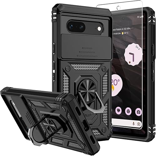 Funda para Pixel 7a, con protectores de pantalla y funda para cámara, grado militar de 16 pies. Funda protectora probada contra caídas con soporte