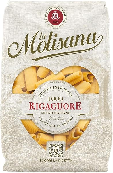 La Molisana, Rigacuore n. 1000, Pasta da Solo Grano Italiano - Trafilata al Bronzo, Ruvida e Tenace con Eccellente Tenuta in Cottura - Confezione da 500 g - 1