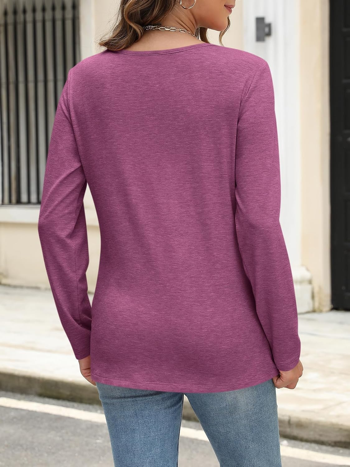 Womens V Neck Long Sleeve Shirts Dressy Casual Fall Tops Trendy Loose Tunic Tops Blouse - Image 3