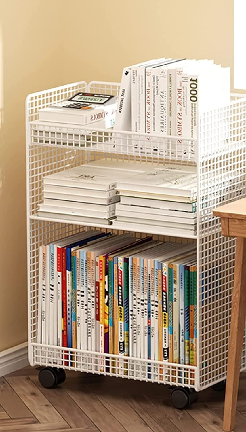 キャスター付き教科書収納ラック 本棚 ファイルラック 大容量収納ラック 組み立て簡単 多目的収納ラック オフィス/学校ディスプレイラック (色：白、黒 サイズ：64*35*22cm 50*39.5*22cm 45*38*17cm)