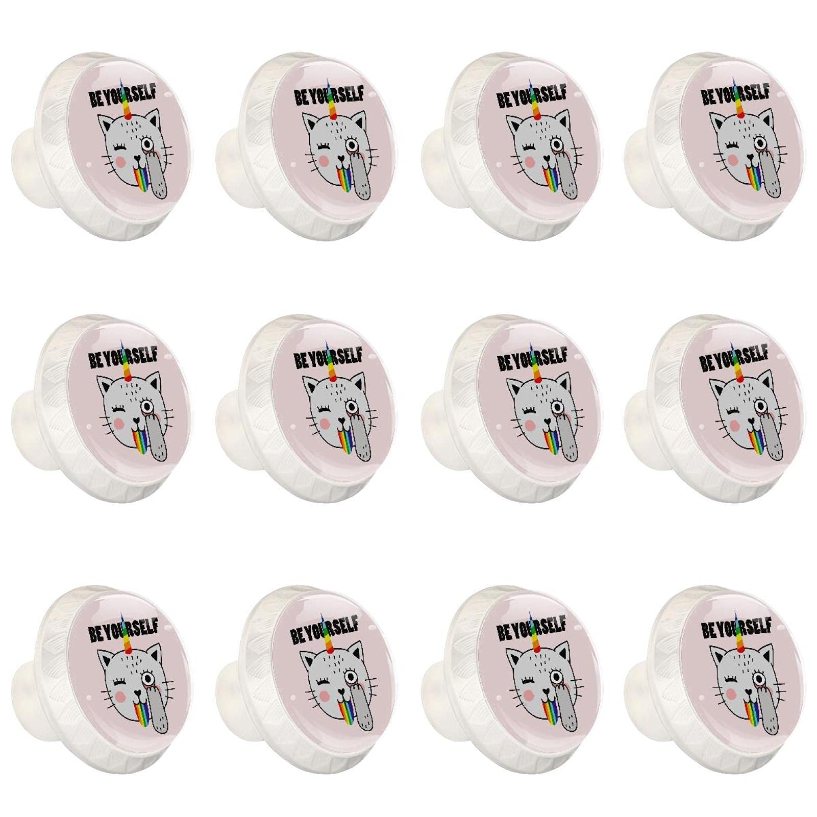Lot de 12 poignées de tiroir rondes en forme de chat et licorne Blanc