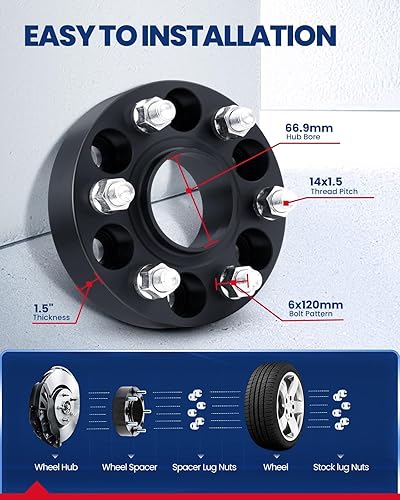 Vista 58 de KAX Espaciadores de rueda de 0.236 x 5.315 in, espaciadores de rueda centrados de 2 pulgadas y 6 lengüetas para F-15-0, Expedition, Mark LT, Negro