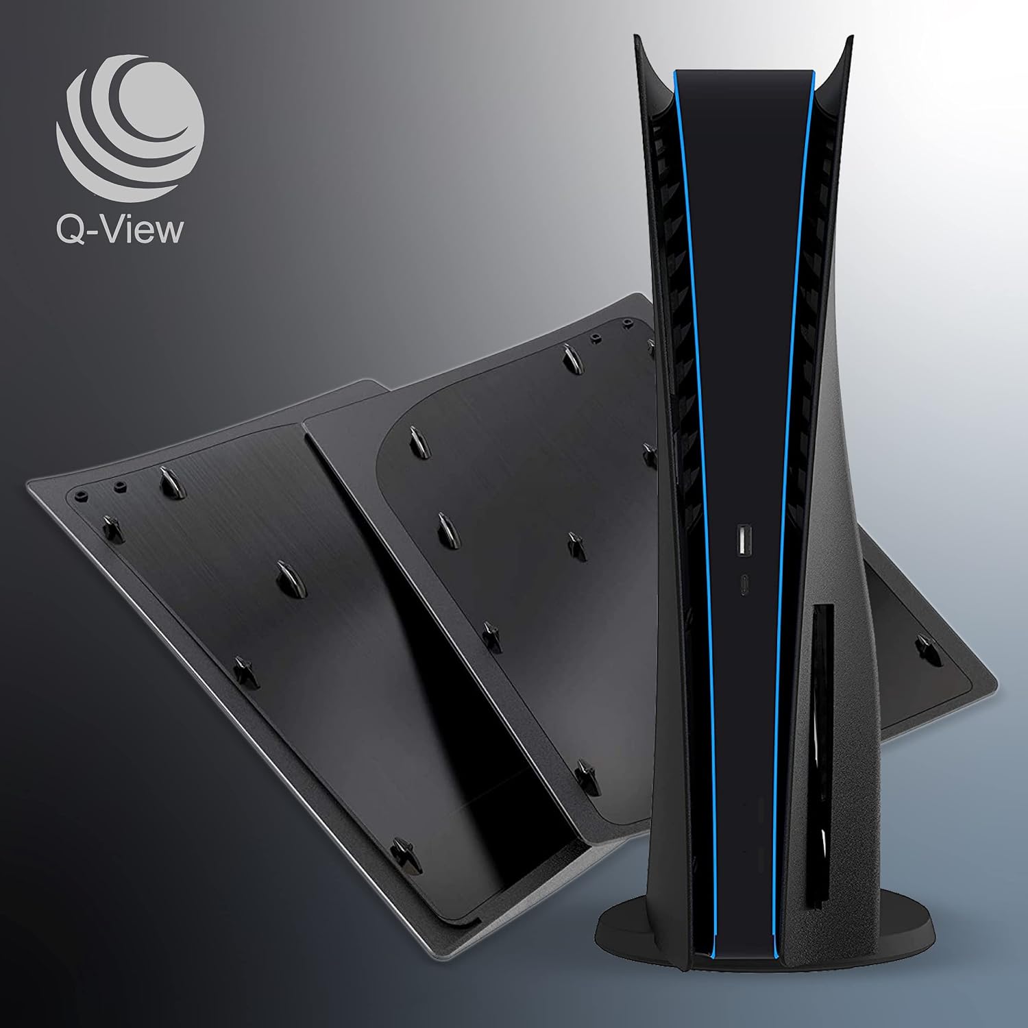 Black PS5 Faceplates Cover Plates Black Replacement Shell for Disc PlayStation 5 by Q-View - Quality Replacement Matte Black Shell - Premium PS5 Accessories Side Panel Black Cover Plate