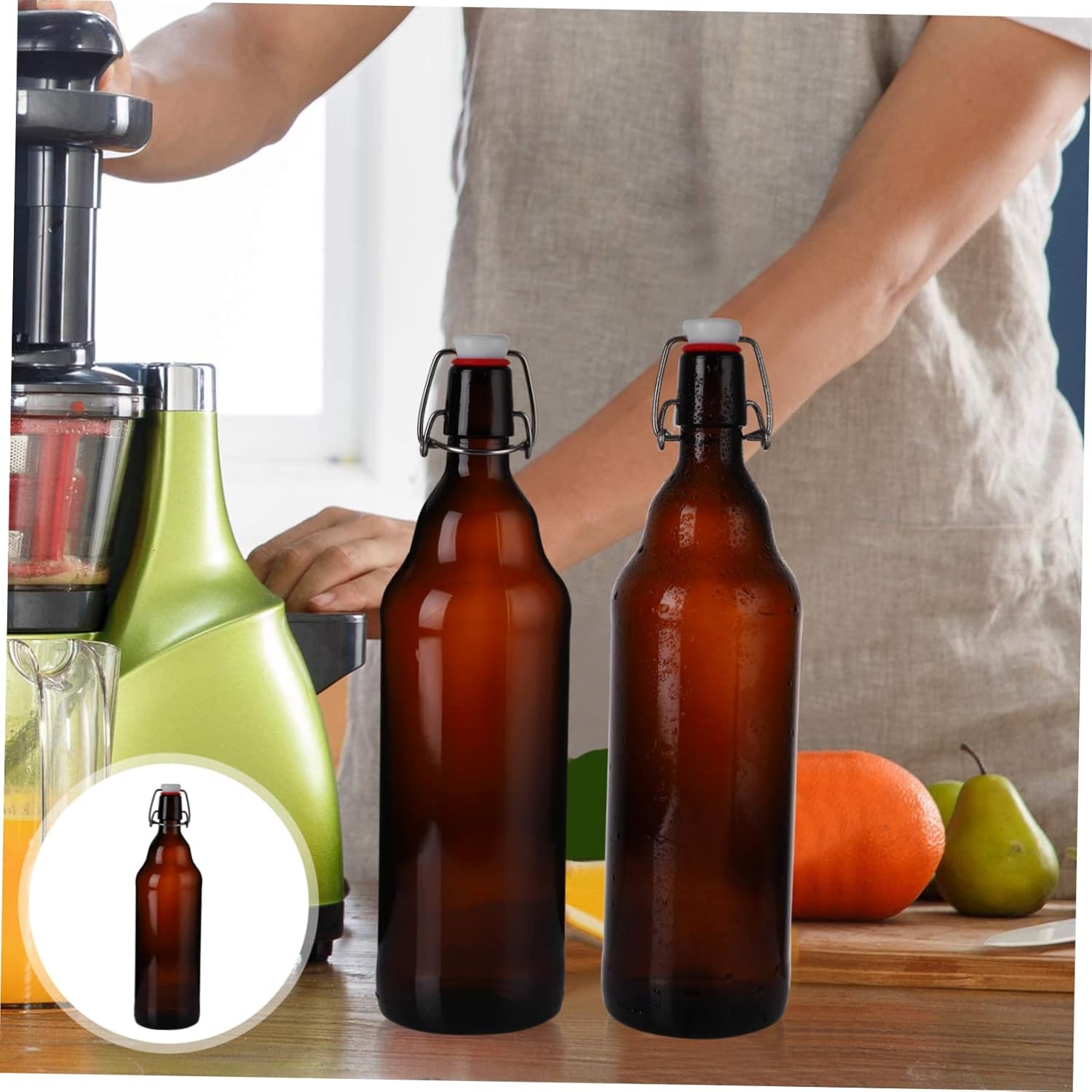 2pcs Brown Glass Beer Bottles with Buckle Sealing Container for Home Brewing Enzyme Storage Bottle Eco-friendly Thickened Design Capacity