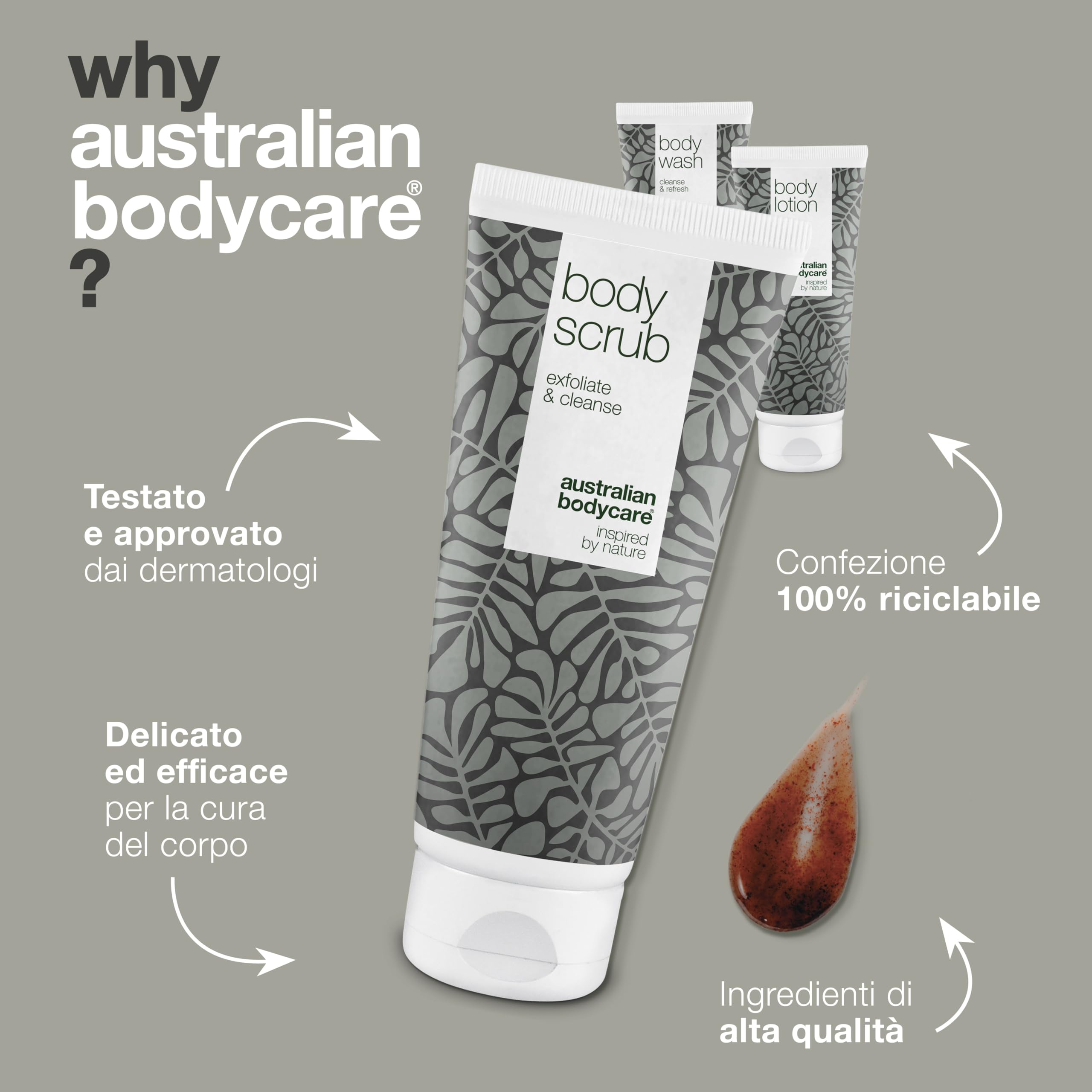 Australian Bodycare | Set di 3 prodotti corpo per brufoli e punti neri su schiena e glutei | Kit per l'acne al tea tree oil | Specifico per prevenire i problemi della pelle