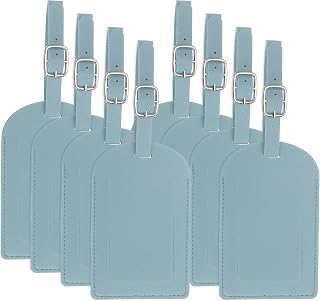 PATIKIL Leather Luggage Tag Top-Open, 8 Pcs Luggage Tags Cute Pu Bag Label Suitcase Name Labels for Suitcases Accessories Airplane Travel Essentials, Light Blue