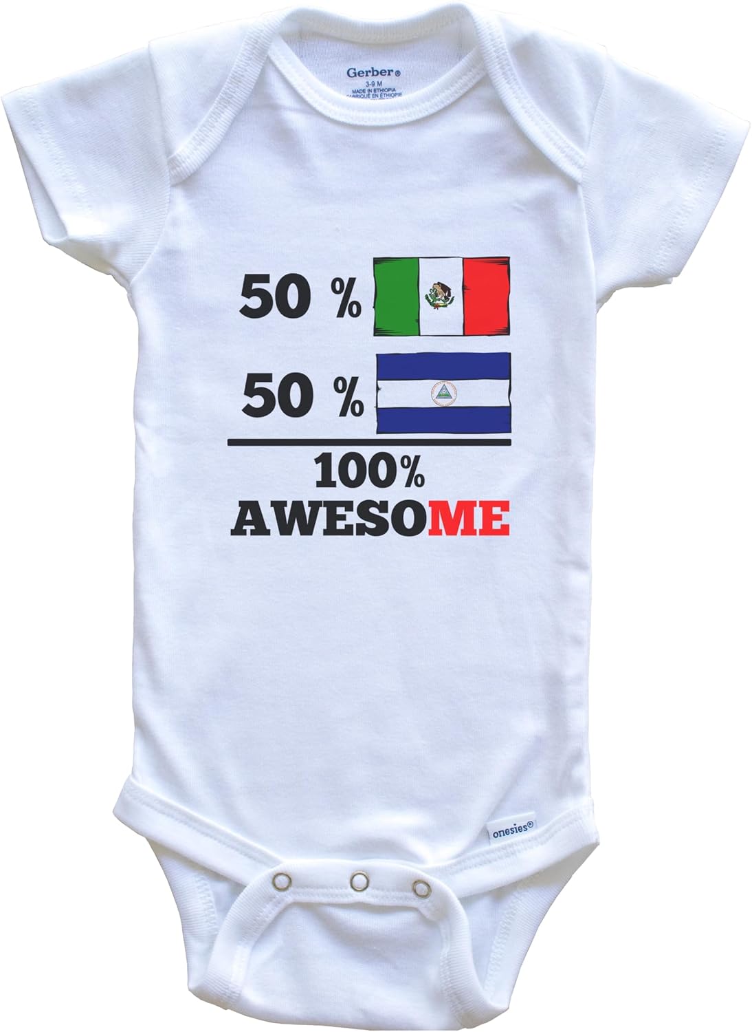 50% Mexican 50% Nicaraguan 100% Awesome Mexico Nicaragua Flags Funny One Piece Baby Bodysuit