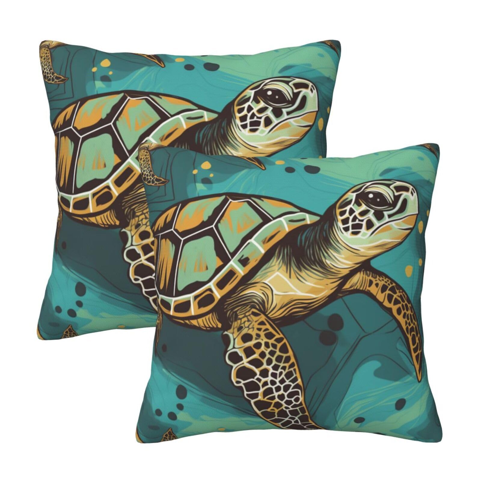 Sea Turtle print Throw Pillow Cases 2 Pack Square Pillowcases Soft Pillow Protectors for Couch Livingroom Sofa Bed Office Car,50x50 CM