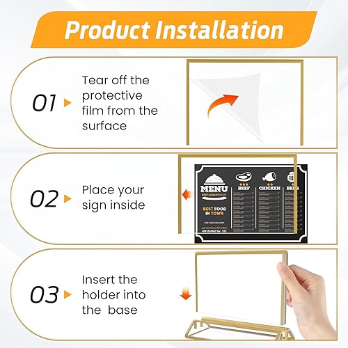 Miniatura 5 de Smarpau Soporte acrílico dorado de 7 x 5 pulgadas, paquete de 8 soportes de doble cara para menú para fiesta de boda, soportes para marcos de fotos