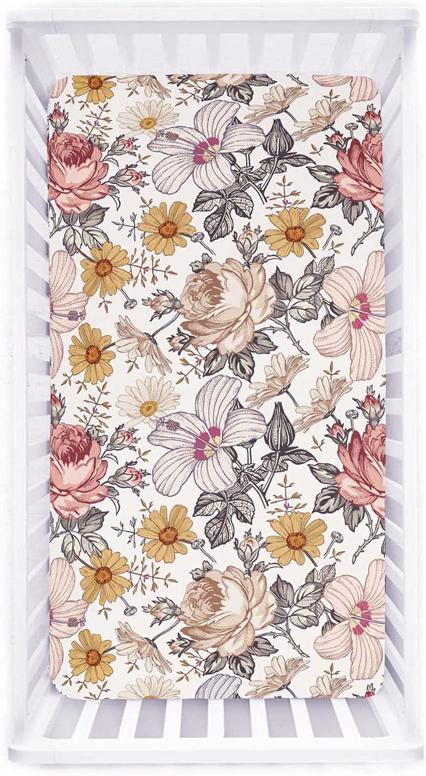 Crib Sheet Jersey Cotton, Fitted Cotton Baby & Toddler Universal Crib Sheets , Floral Crib Sheet Set
