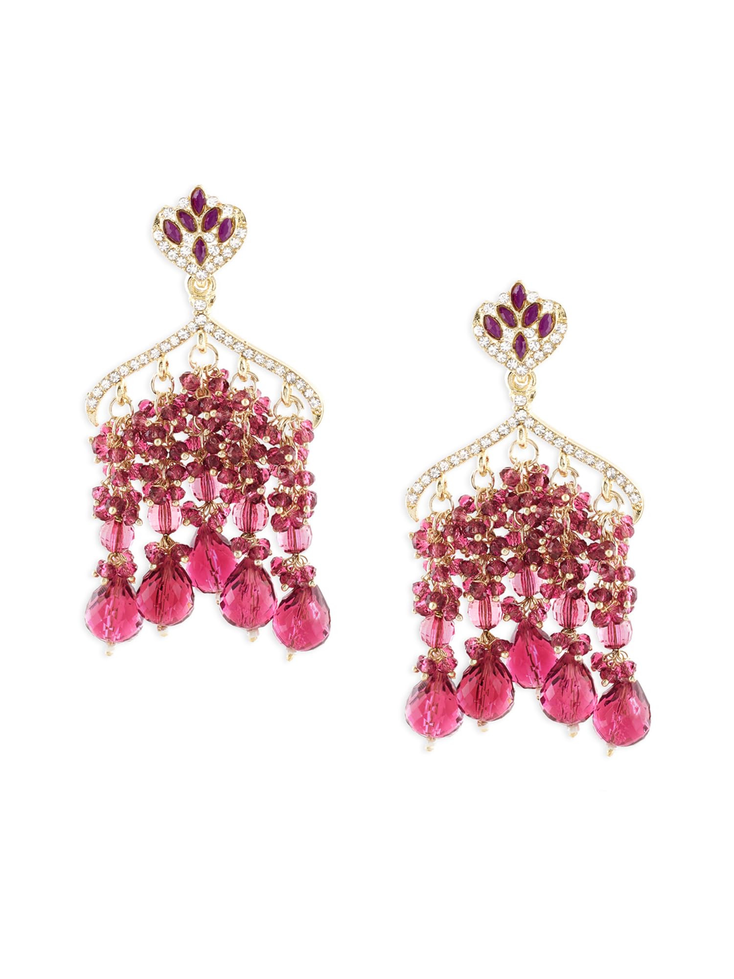 Zaveri Pearls Wine Color Stones Cluster Beaded Chain Fringe Traditional Drop Earrings For Women-ZPFK17667 (B0D1183VQ9) Amazon Price History, Amazon Price Tracker