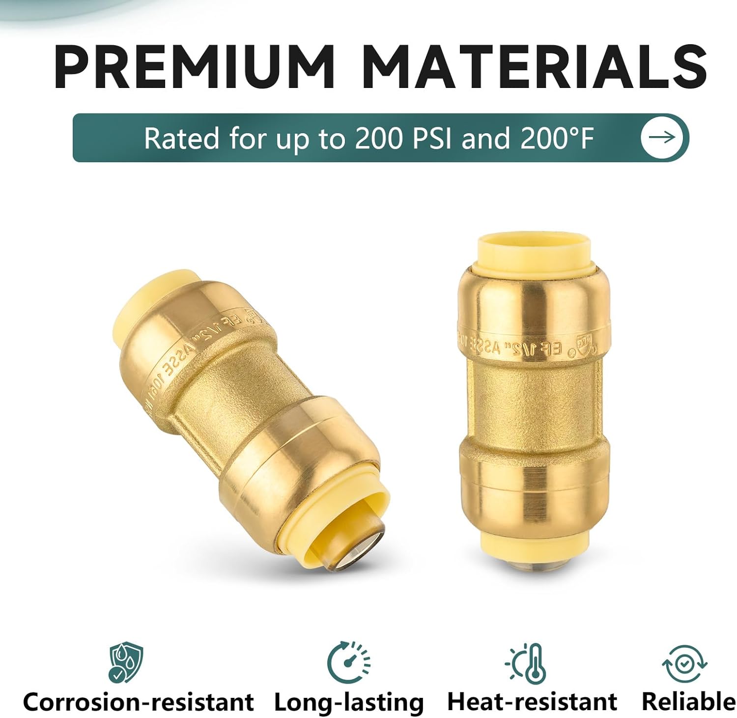 5-Pack Niikappu Push Fit Fittings, 1 Inch x 1 Inch Brass Plumbing Fittings to Connect PEX, Copper, CPVC, Brass Straight Coupling With Disconnect Clip