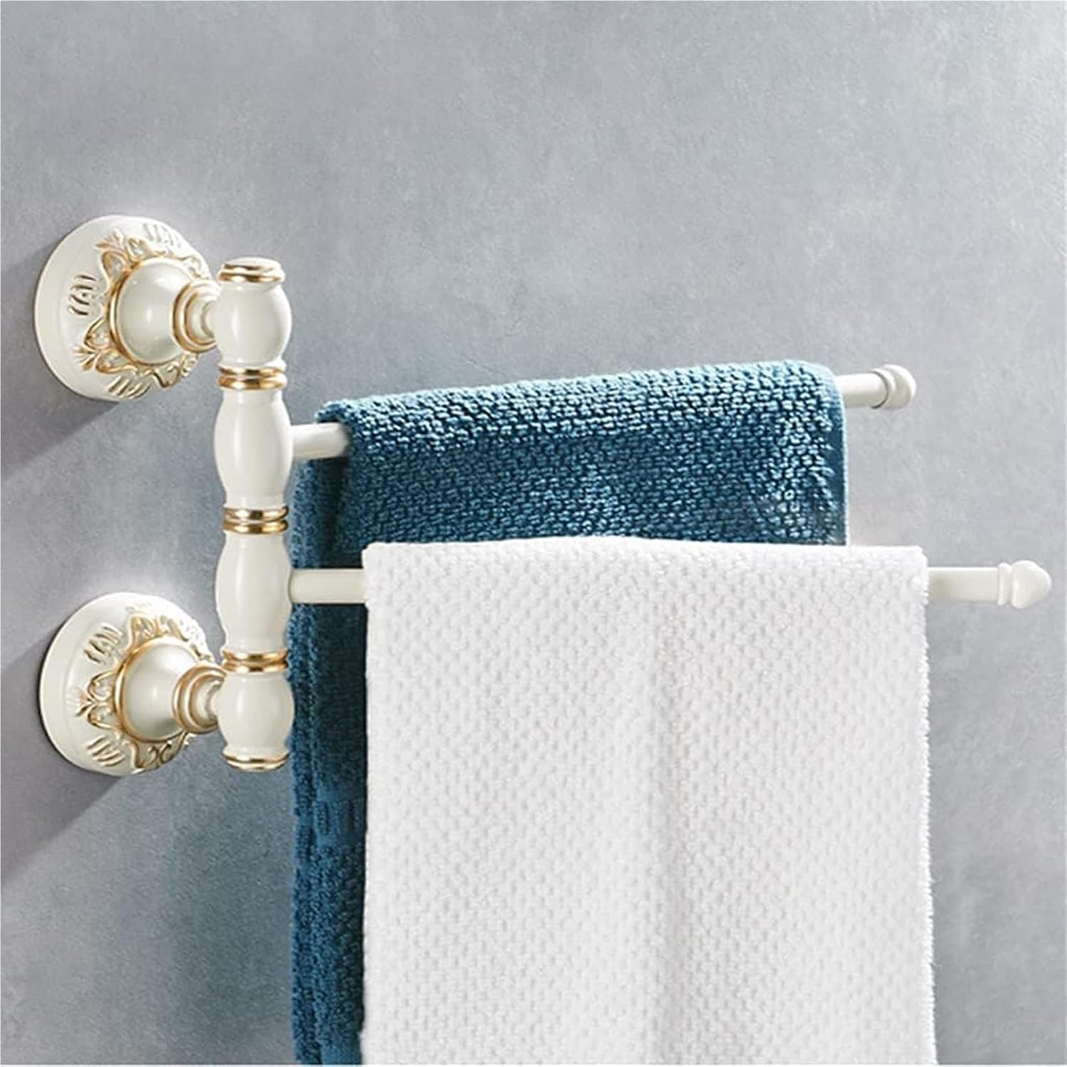 Swivel Towel Rack， Antique Carved Folding Arm Swivel Hanger Bathroom Storage Organizer Rustproof Wall Mount(2Bars)