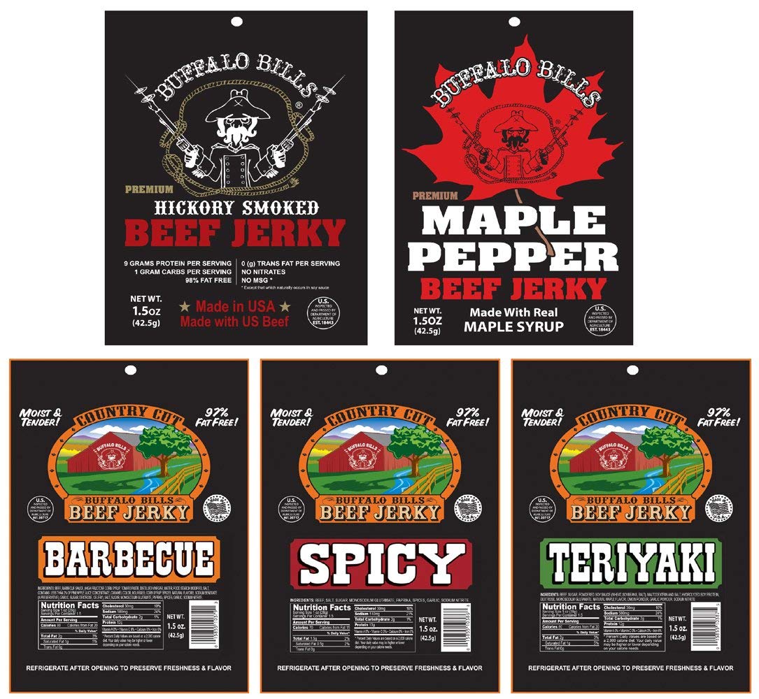 Buffalo Bills 15-Piece Beef Jerky & Beef Stick Sampler Black Velour Wine Gift Bag (15 mixed packs)